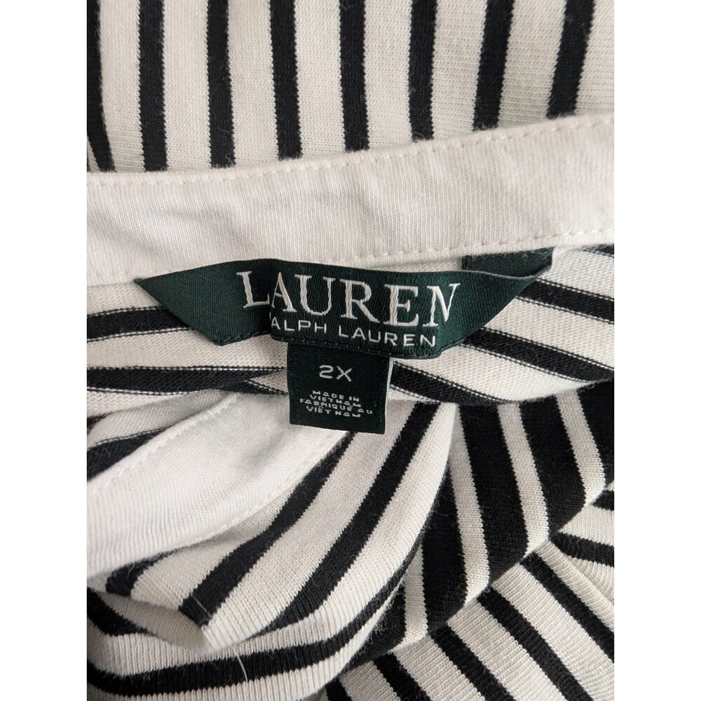 Lauren Ralph Lauren Black White Striped Dress Bow Sleeves Size 2X - Picture 7 of 7